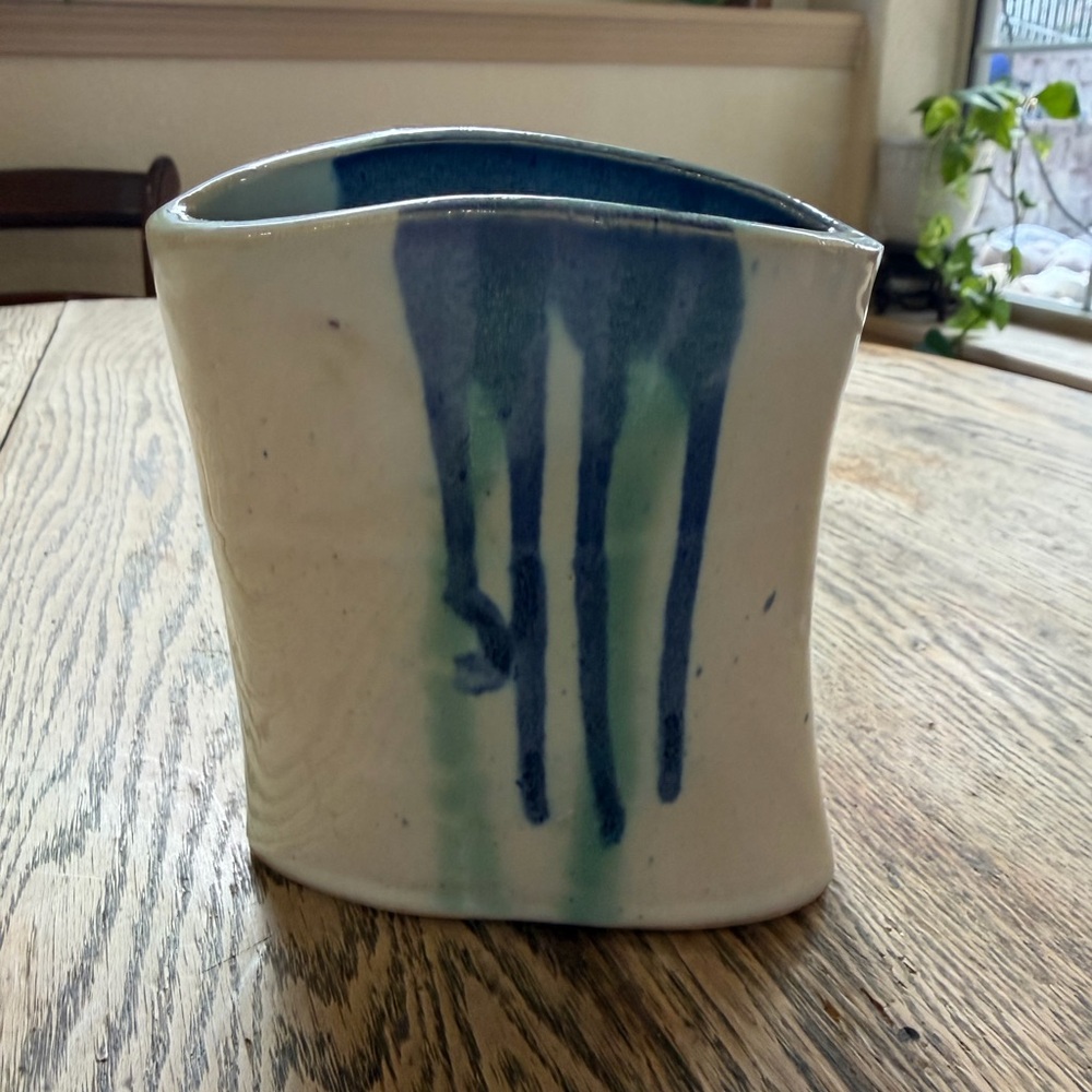 Handcrafted Ceramic Vase with Blue and Green Accents